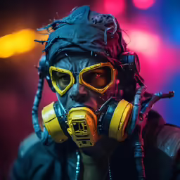 a man with a gas mask wearing a full respirator