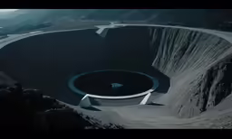an aerial shot of a car riding down the road in a mountain