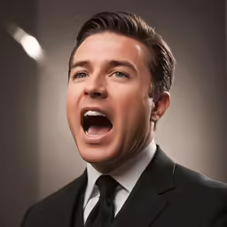 a male wearing a black suit and a tie