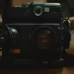 a vintage camera is sitting on a table