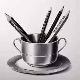 a cup with some pens and a pencil holder