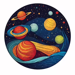 the planets in space are depicted in a circular artwork