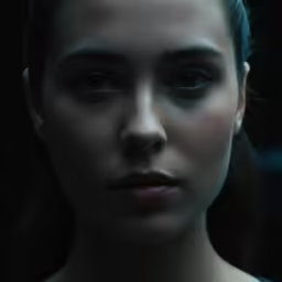 a woman with large blue eyes and no shirt