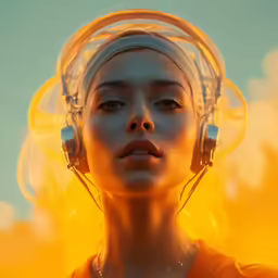 there is a woman that has headphones on
