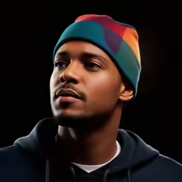 a close up shot of a man wearing a hoodie