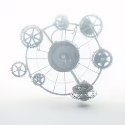 an artistic clock made with various gears