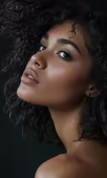 woman with short hair and a dark background