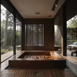this is an outdoor hot tub in the middle of a large room