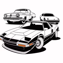 three old time cars, one white and one red,the first car was a delance to drive through the desert and into hell