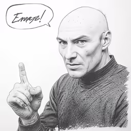 a drawing of a man pointing at something