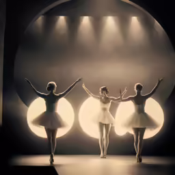three ballerinas are dancing on the runway