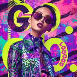 a woman with bright, neon - colored skin and sunglasses in front of a pink background,a woman with neon glasses wearing an outfit