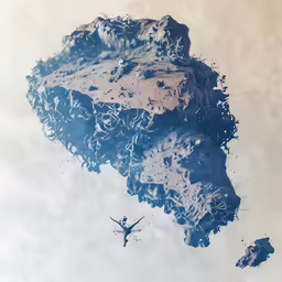 a photo of an island with a plane in the sky