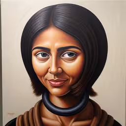 the oil painting of a woman is on display