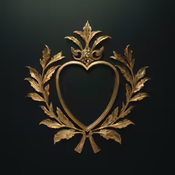 a heart shaped frame in gold is mounted to the wall