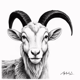 a black and white drawing of a ram