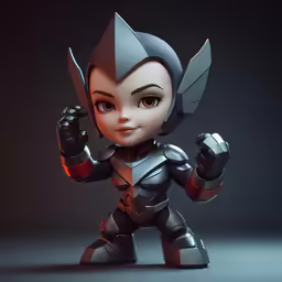 a small robot girl holding a knife