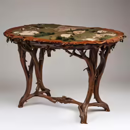 the table has many different branches and leaves on it