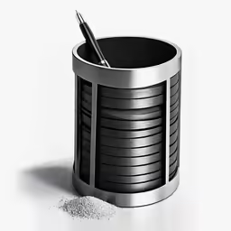 a pen and some sand in a container
