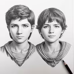 two people in the likeness of the same character