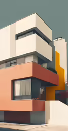 a two story building with a parking lot in front