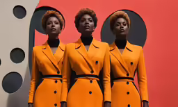 three black woman dressed in bright orange outfits