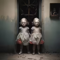 two young children standing by a doorway