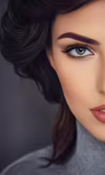 an extremely closeup of a woman with dark hair