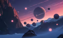 a digital painting of many planets in space