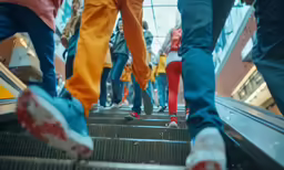 a group of people walking down a busy street
