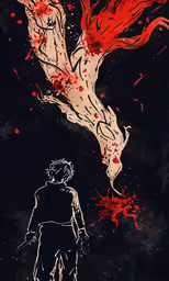 an image of a painting of a person standing next to a fire hydrant