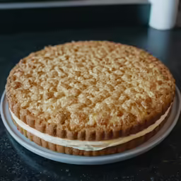 a cookie cake sitting on top of a white plate