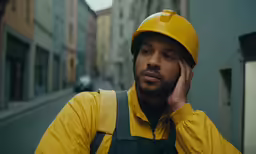 a man is standing while talking on a cell phone
