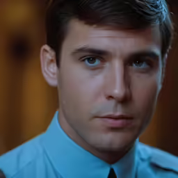 a man wearing a shirt and tie stares at the camera