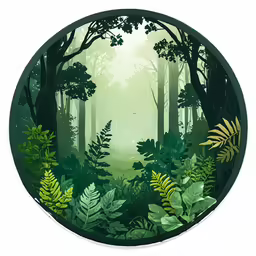 an oval mirror in a forest with lots of foliage