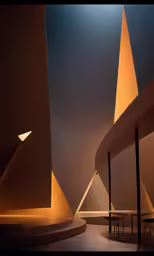 the building has three large pillars next to it