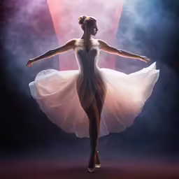 a ballerina dancer on stage in front of smoke