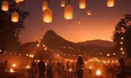 a lot of people gathered at a table outside
