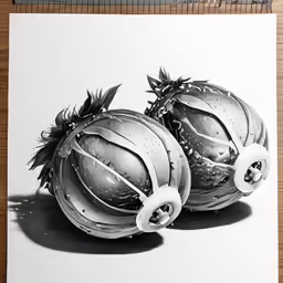 a pencil drawing of a pair of christmas balls