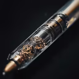 a metal ballpoint pen with an ornate design