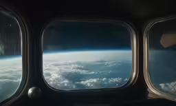 looking out the window of an airplane at the earth