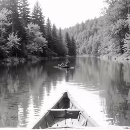 a man is in his canoe out on the water