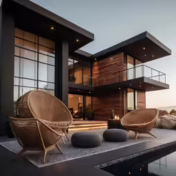 this is an outside view of a beautiful modern home