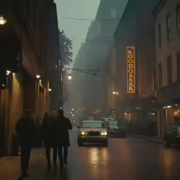 cars, people and pedestrians are parked on the side of the road