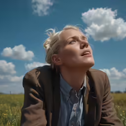 a woman that is sitting in the grass