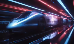 a futuristic car that has glowing lights coming off of it