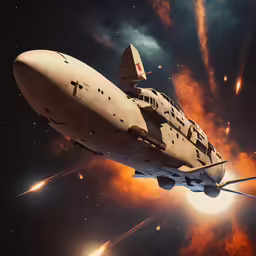 an alien looking space ship flying through the sky