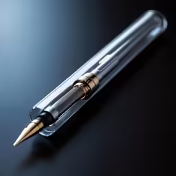 closeup of a golden fountain pen on a black table