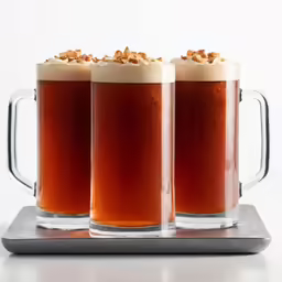 beer with whipped cream in it sitting on a tray