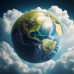 an earth covered with clouds and the sun